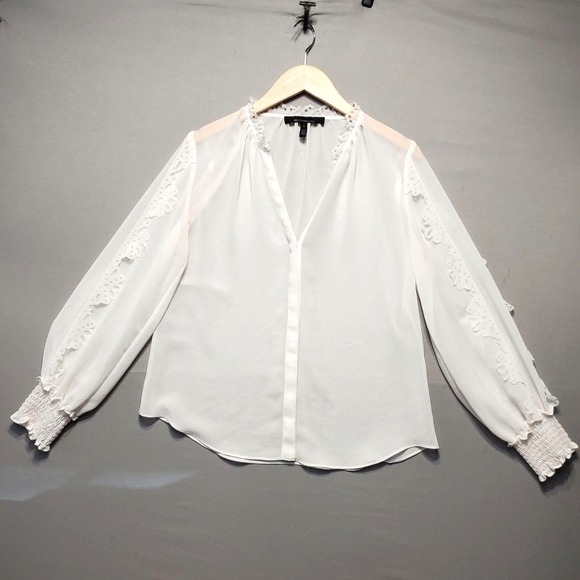 White House Black Market Tops - White‎ House Black Market Sheer Ruffle Blouse Womens S White Chiffon Romantic
